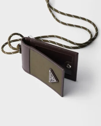 Prada Speedrock Re-Nylon and Leather Card Holder with Strap