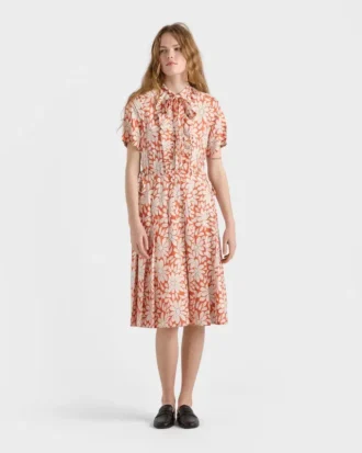 Printed Pleated Ponga Dress
