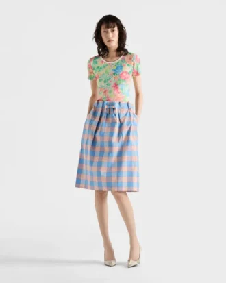 Printed Ribbed Knit Cotton T-Shirt