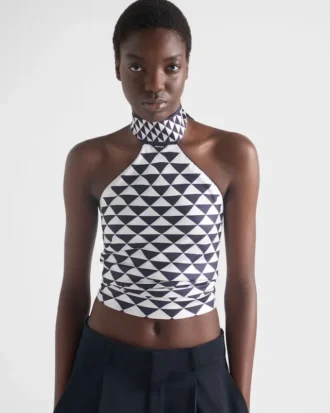 Printed Silk Twill Halter Top