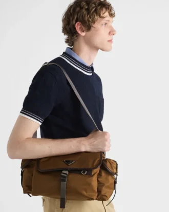 Re-Nylon and Leather Shoulder Bag