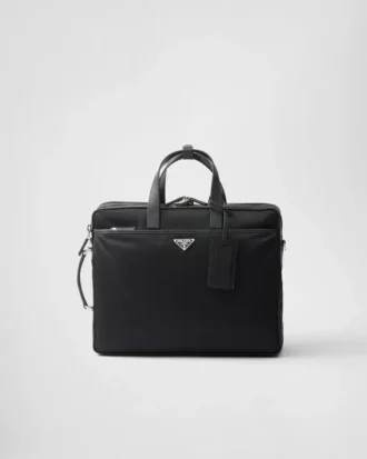 Re-Nylon and Saffiano Leather Briefcase