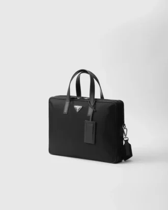 Re-Nylon and Saffiano Leather Briefcase