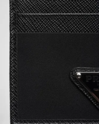 Re-Nylon and Saffiano Leather Card Holder