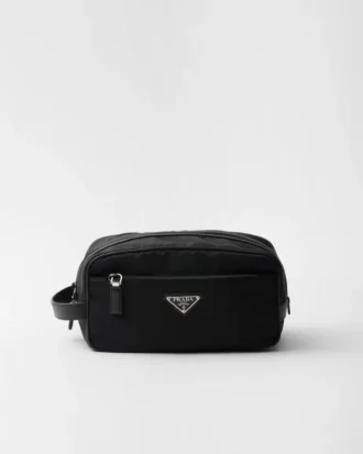 Re-Nylon and Saffiano Leather Travel Pouch