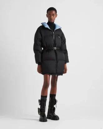 Re-Nylon Gabardine Hooded Down Coat