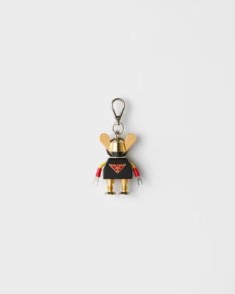 Robot Plexiglas and Saffiano Leather Keychain Charm