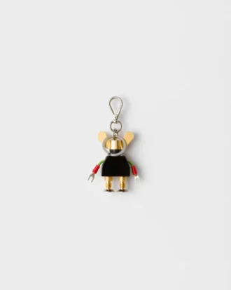 Robot Plexiglas and Saffiano Leather Keychain Charm
