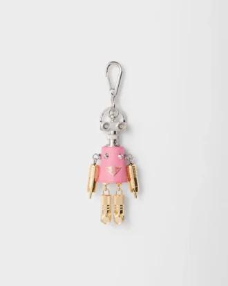 Robot Saffiano Leather Key Ring Charm