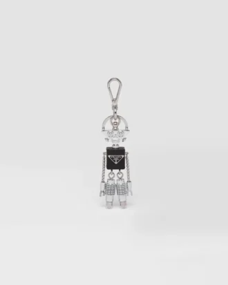 Robot Saffiano Leather Keychain Charm