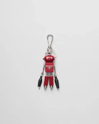 Robot Saffiano Leather Keychain Charm