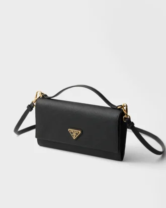 Saffiano Leather Wallet with Shoulder Strap