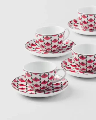 Set of Four Porcelain Espresso Cups – Vienna Red