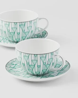 Set of Two Porcelain Cappuccino Cups – Vienna Green