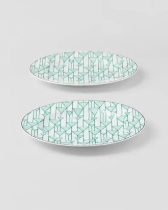 Set of Two Porcelain Dessert Plates – Vienna Green