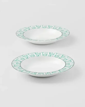 Set of Two Porcelain Soup Plates – Vienna Green