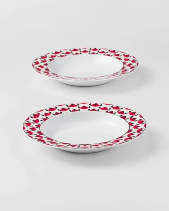 Set of Two Porcelain Soup Plates – Vienna Red