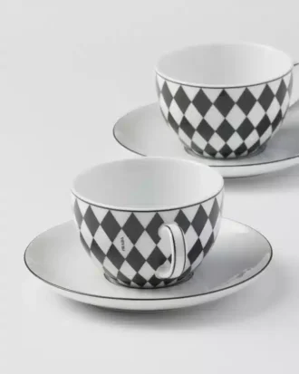 Set of Two Porcelain Tea Cups – Checkerboard