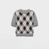 Short-Sleeved Argyle Knit Cashmere Sweater