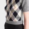 Short-Sleeved Argyle Knit Cashmere Sweater
