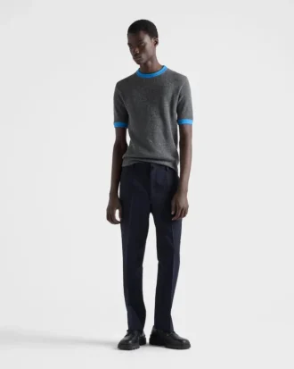 Short-Sleeved Cashmere and Jersey Sweater