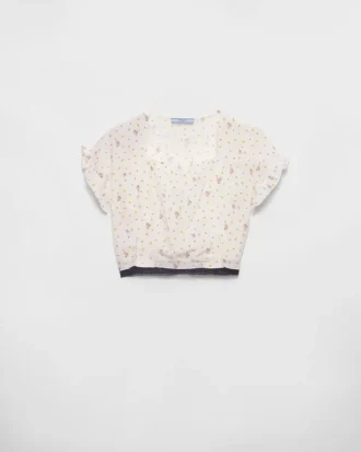 Short-Sleeved Floral Print Ponga Crop Top