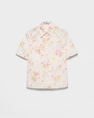 Short-Sleeved Floral Print Poplin Shirt