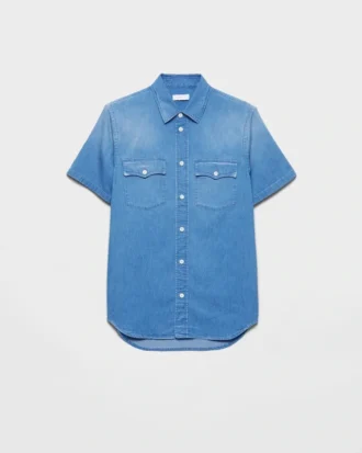 Short-Sleeved Light Denim Shirt
