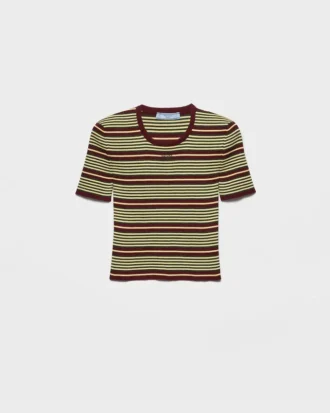 Short-Sleeved Striped Cotton Sweater