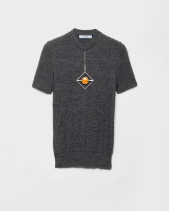 Short-Sleeved Wool Sweater with Pendant