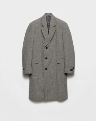 Single-Breasted Houndstooth Check Wool Coat