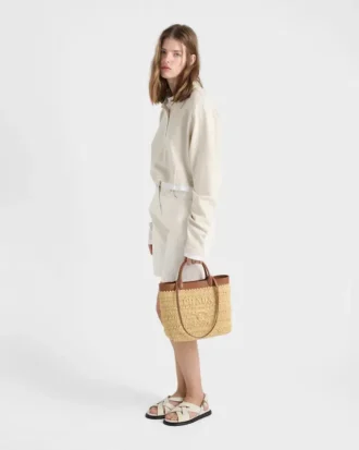 Small Crochet and Leather Tote Bag