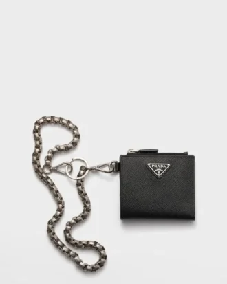 Small Saffiano Wallet with Chain
