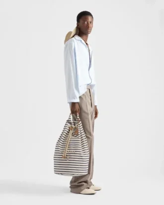 Striped Canvas Drawstring Duffel Bag