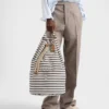Striped Canvas Drawstring Duffel Bag