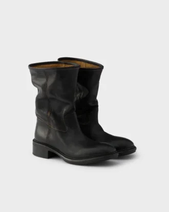 Vintage-Effect Leather Boots