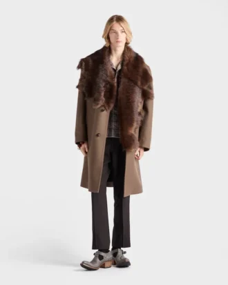 Wool Coat with Shearling Collar